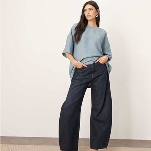 Arrange oversized textured boxy woven denim blue t shirt